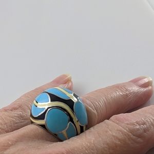 Abstract Blue & Yellow Dome Ring